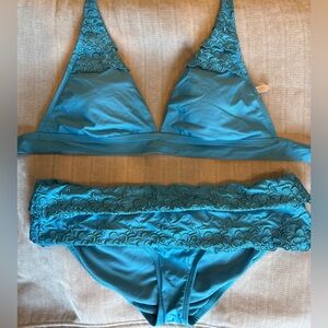 Perry Ellis Teal Embroidered Bikini Set